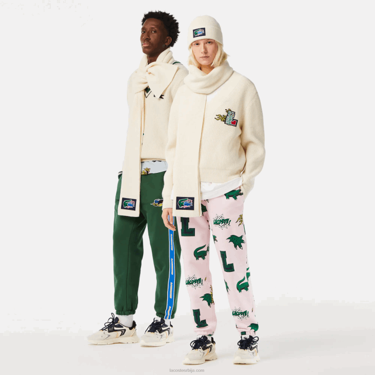 Жене ребраста вунена капа и поклон сет 86881690 вхите кфј Lacoste