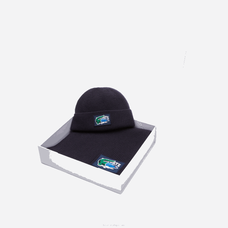 Жене ребраста вунена капа и поклон сет 86881691 тамноплава 166 Lacoste