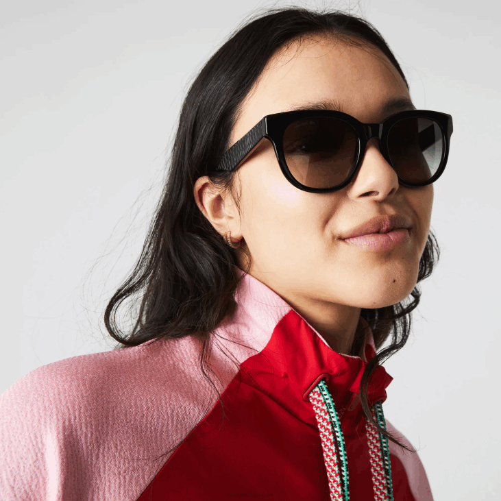 Жене овалне наочаре од кроко коже од ацетата 86882920 мат црна 001 Lacoste