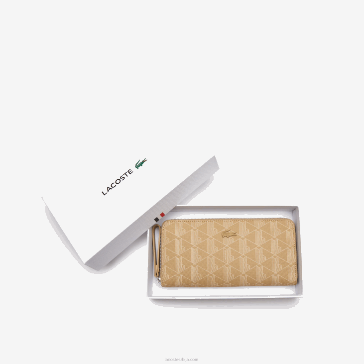 Жене новчаник са рајсфершлусом са монограмом 86882773 виенноис беиге л01 Lacoste