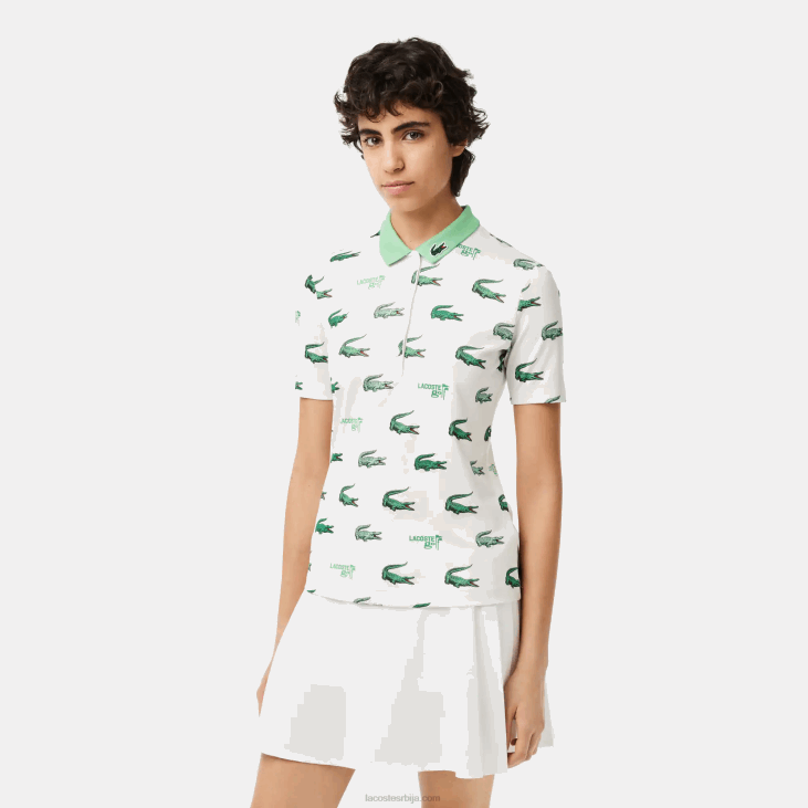Жене голф поло крокодил принт 86882378 бело зелено 2п0 Lacoste