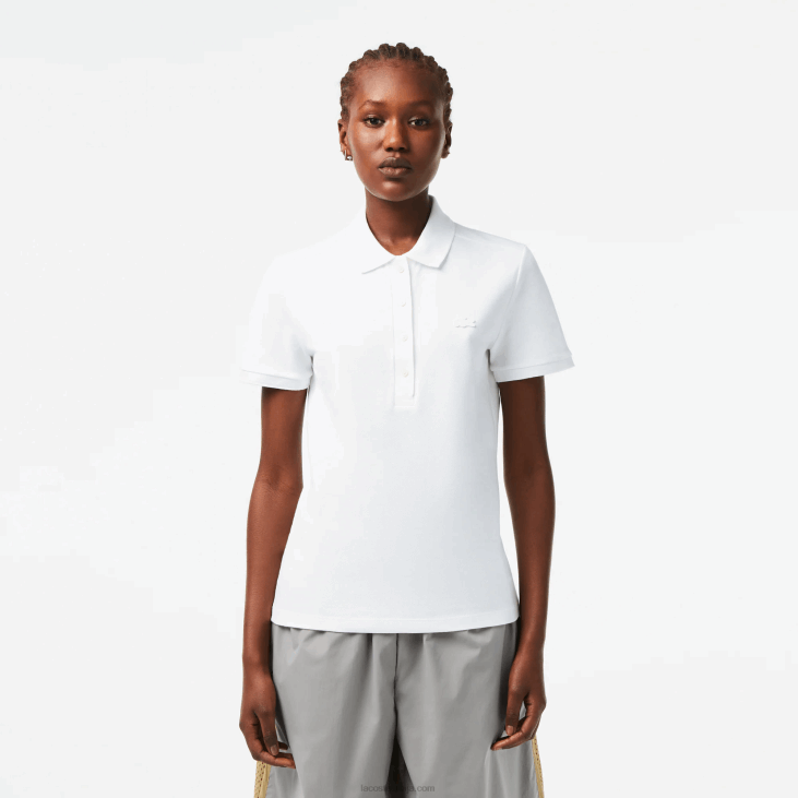 Жене слим фит стреч памучни пике поло 86882468 бела 001 Lacoste