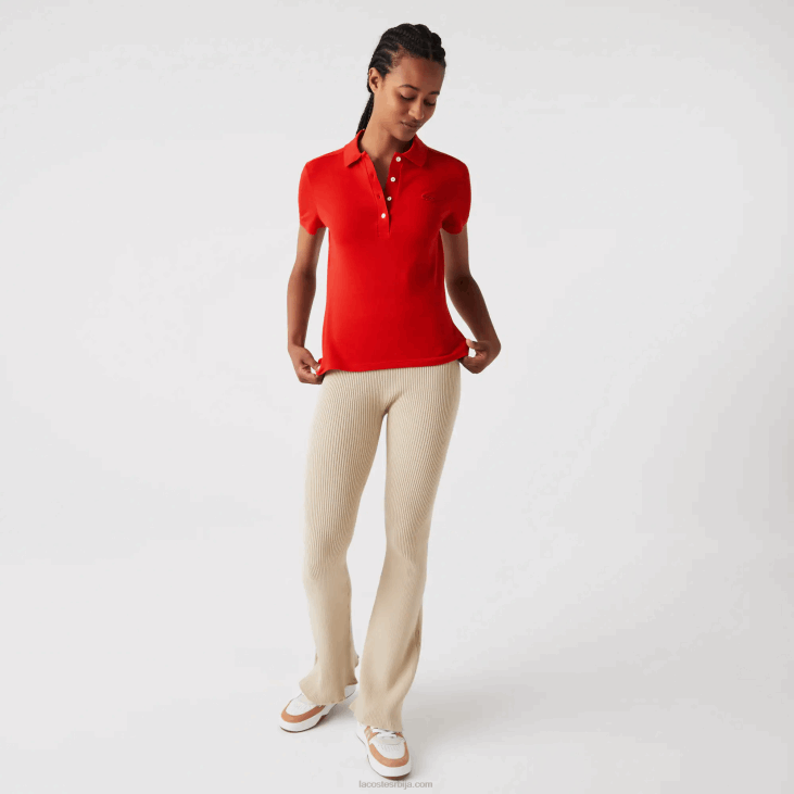 Жене слим фит стреч памучни пике поло 86882471 црвена 240 Lacoste