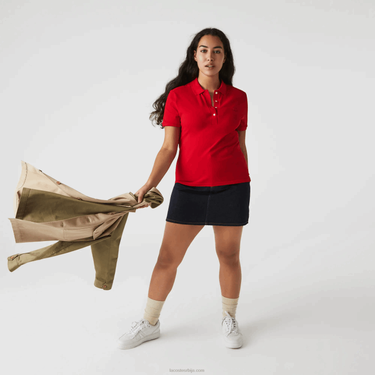 Жене слим фит стреч памучни пике поло 86882471 црвена 240 Lacoste