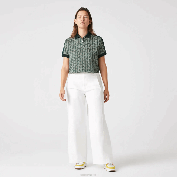 Жене регулар фит поло са монограмом 86882474 зелена беж 7м4 Lacoste