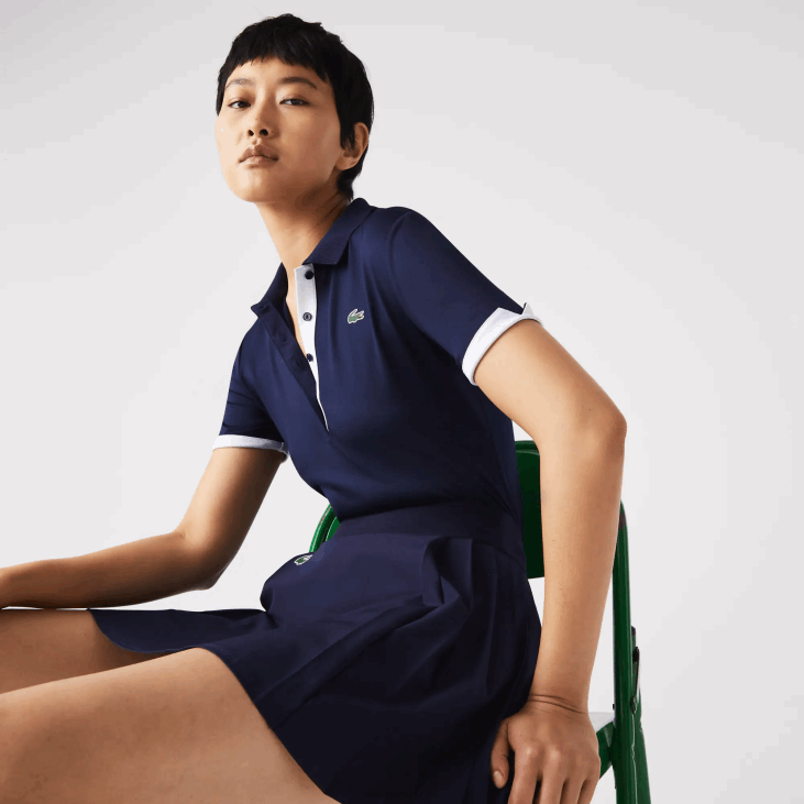 Жене спорт прозрачни растегљиви голф поло 86882487 тамноплава бела 525 Lacoste