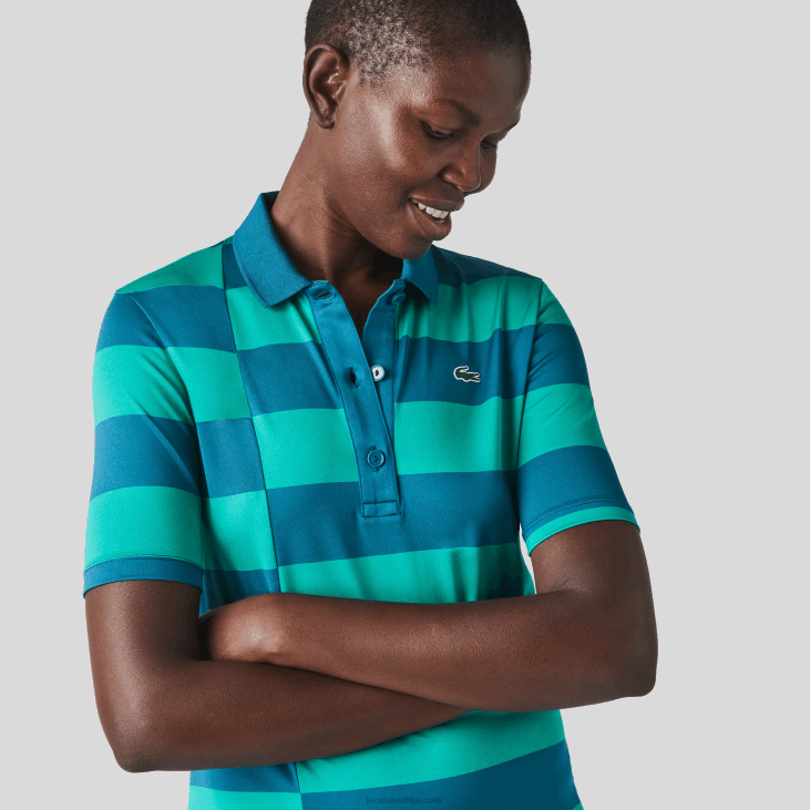 Жене голф џемпер од спортског дреса на пруге 86882489 греен ккд Lacoste