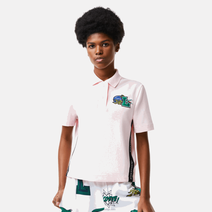Жене регулар фит стрип беџ поло 86882494 светло розе т03 Lacoste