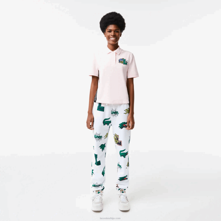 Жене регулар фит стрип беџ поло 86882494 светло розе т03 Lacoste