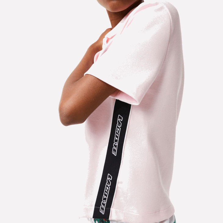 Жене регулар фит стрип беџ поло 86882494 светло розе т03 Lacoste