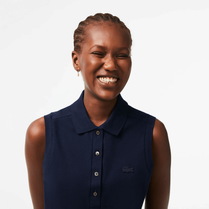 Жене слим фит памучна пике поло мајица без рукава 86882498 тамноплава 166 Lacoste