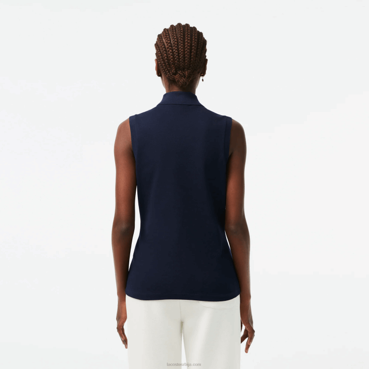 Жене слим фит памучна пике поло мајица без рукава 86882498 тамноплава 166 Lacoste