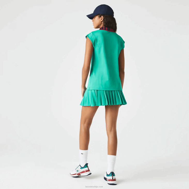 Жене спортски рајсфершлус тениски поло са високим вратом 86882500 зелена тамноплава црвена ср9 Lacoste