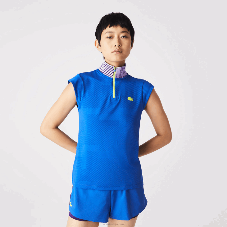 Жене спортски рајсфершлус тениски поло са високим вратом 86882501 плава љубичаста жута 2г4 Lacoste