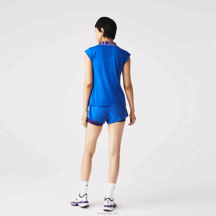 Жене спортски рајсфершлус тениски поло са високим вратом 86882501 плава љубичаста жута 2г4 Lacoste