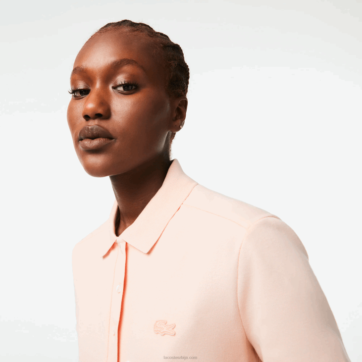Жене слим фит стреч памучни пике поло 86882508 светло розе ади Lacoste