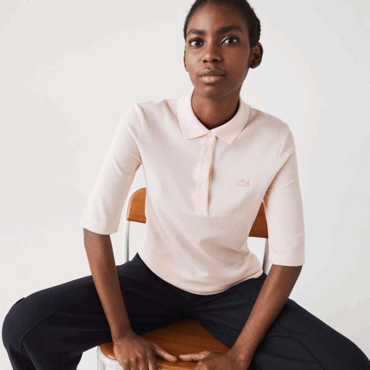 Жене слим фит гипки памучни поло 86882514 светло розе ади Lacoste