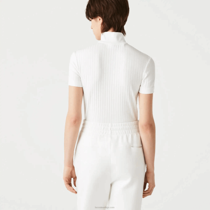 Жене Слим фит ребрасто поло са високим рајсфершлусом 86882524 бела 70в Lacoste