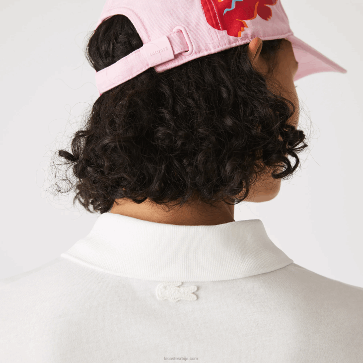 Жене лабав поло од органског памука са кратким принтом 86882525 бела 70в Lacoste