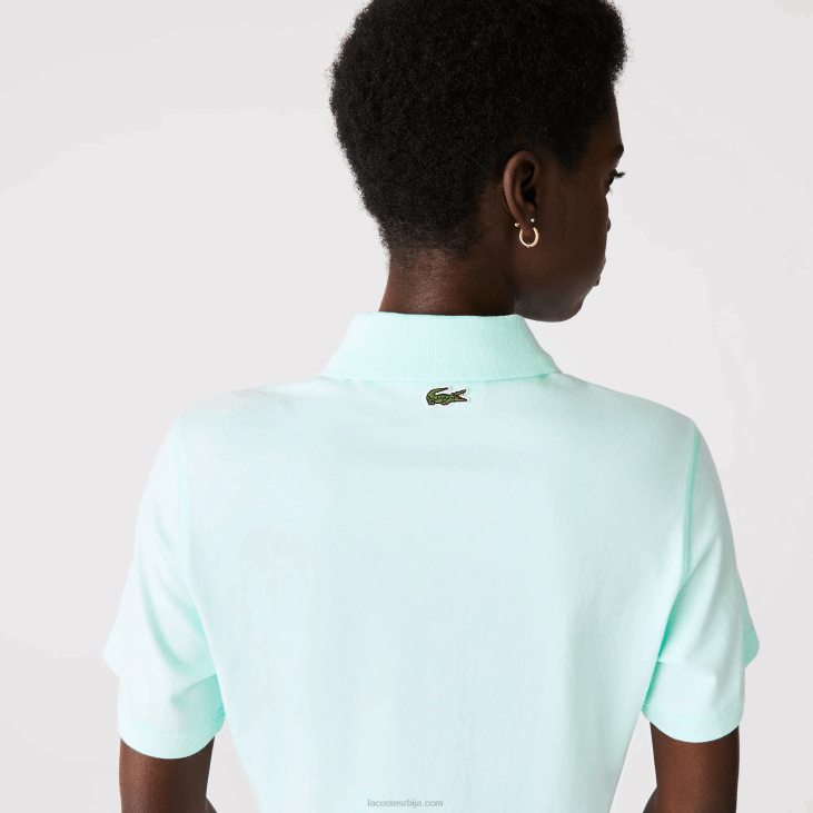 Жене лабав поло од органског памука са кратким принтом 86882526 тиркизно нре Lacoste