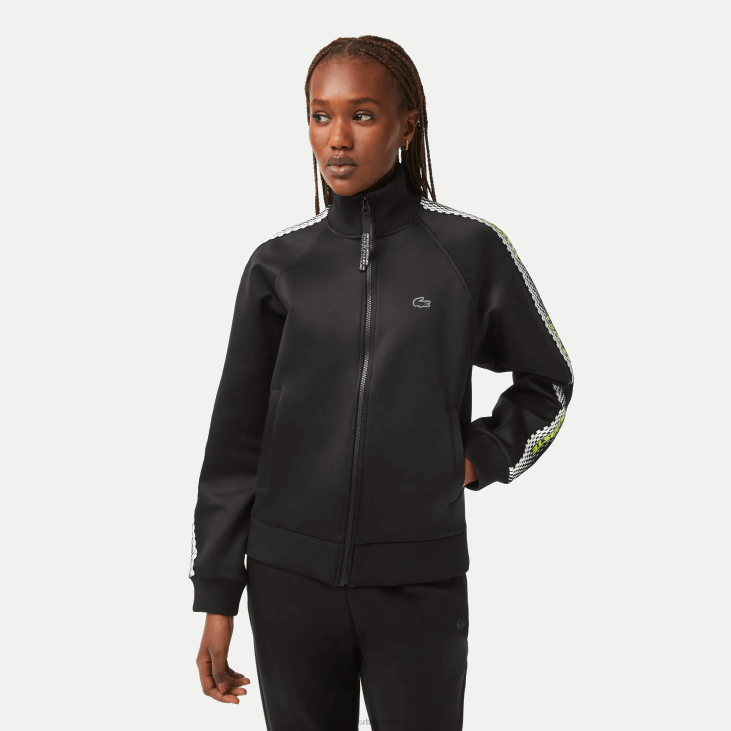 Жене дуксерица са рајсфершлусом на траку са логотипом 86882397 црна 031 Lacoste