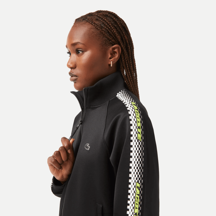 Жене дуксерица са рајсфершлусом на траку са логотипом 86882397 црна 031 Lacoste