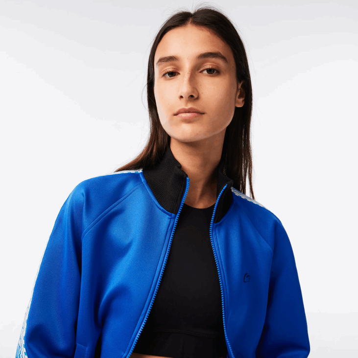 Жене дуксерица са рајсфершлусом на траку са логотипом 86882398 плава црна аф6 Lacoste