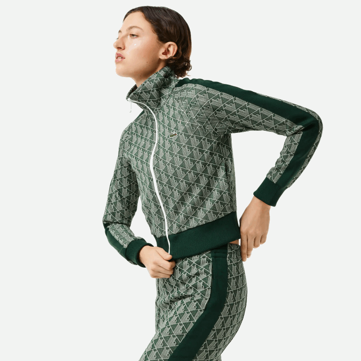 Жене дуксерица са монограмом са рајсфершлусом регуларног кроја 86882537 зелена беж 7м4 Lacoste