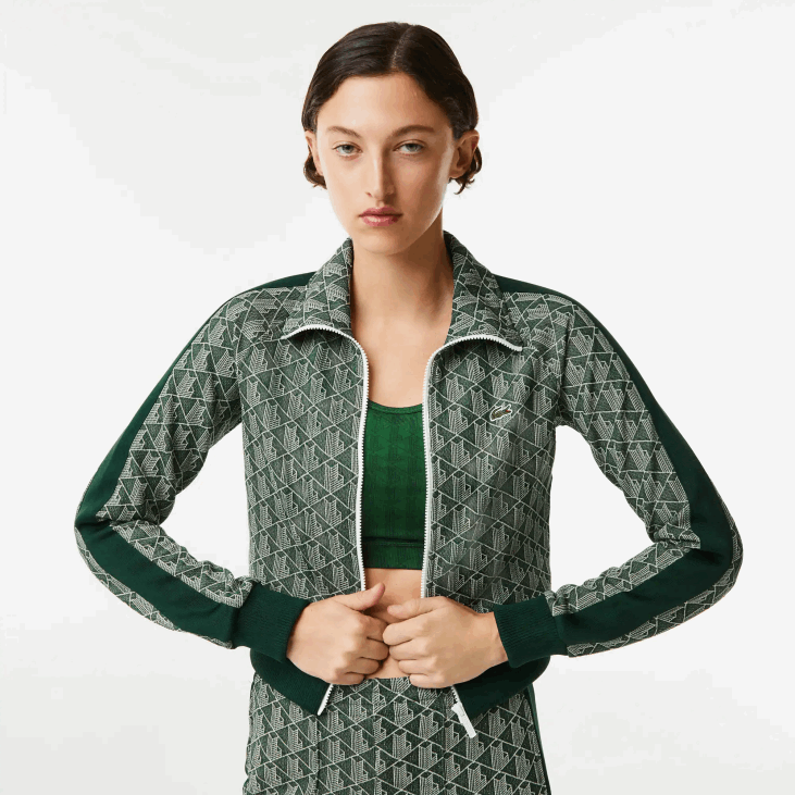 Жене дуксерица са монограмом са рајсфершлусом регуларног кроја 86882537 зелена беж 7м4 Lacoste