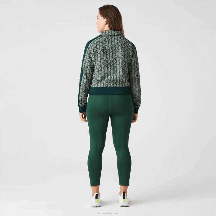 Жене дуксерица са монограмом са рајсфершлусом регуларног кроја 86882537 зелена беж 7м4 Lacoste