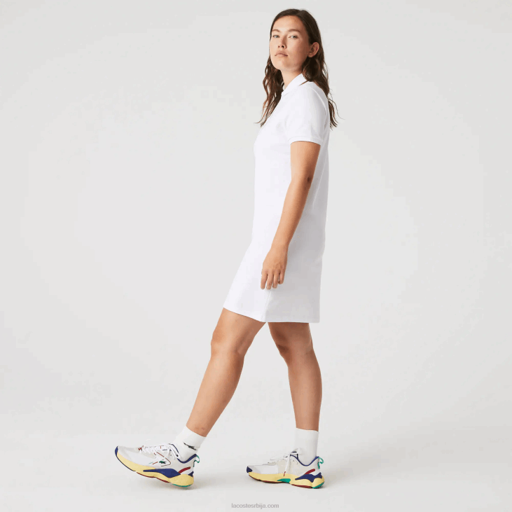 Жене растезљива памучна пике поло хаљина 86882369 бела 001 Lacoste