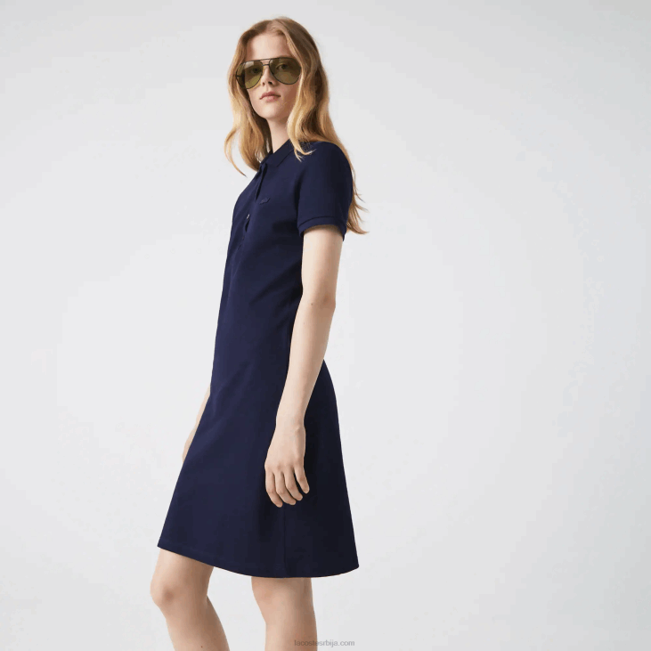 Жене растезљива памучна пике поло хаљина 86882371 тамноплава 166 Lacoste