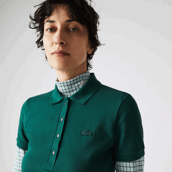 Жене растезљива памучна пике поло хаљина 86882467 зелена 3м2 Lacoste