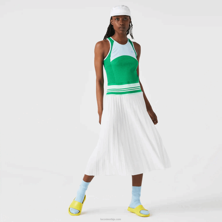 Жене плисирана цолорблоцк мајица без рукава 86882497 плава зелена бела 2ц5 Lacoste