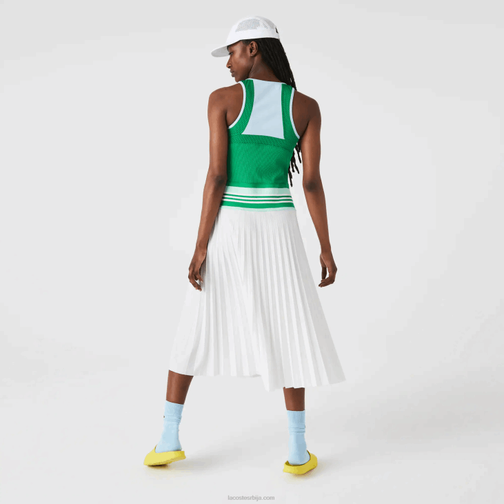 Жене плисирана цолорблоцк мајица без рукава 86882497 плава зелена бела 2ц5 Lacoste