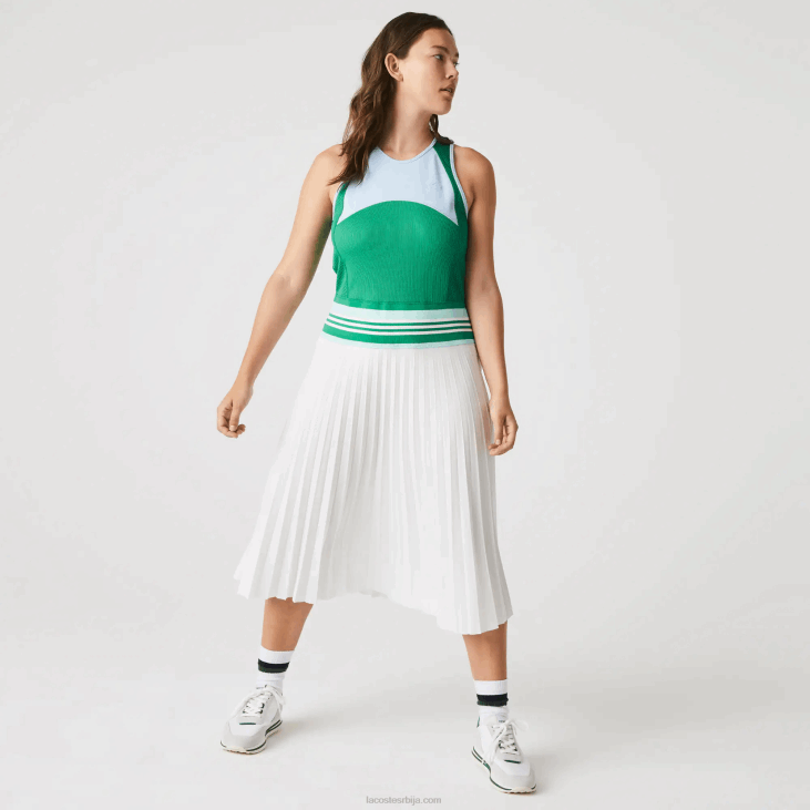 Жене плисирана цолорблоцк мајица без рукава 86882497 плава зелена бела 2ц5 Lacoste