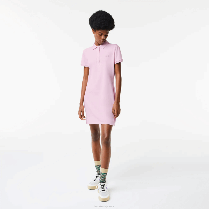 Жене растезљива памучна пике поло хаљина 86882505 розе з4х Lacoste