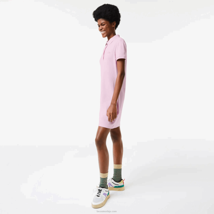 Жене растезљива памучна пике поло хаљина 86882505 розе з4х Lacoste