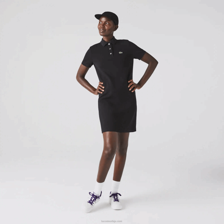 Жене Пикуе поло хаљина са трубачким рукавима 86882510 црна 031 Lacoste