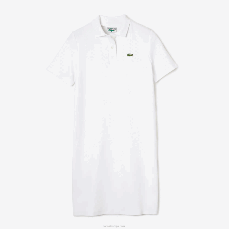 Жене Пикуе поло хаљина са трубачким рукавима 86882511 бела 001 Lacoste