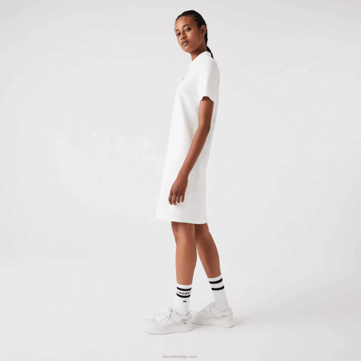 Жене Пикуе поло хаљина са трубачким рукавима 86882512 бела 70в Lacoste