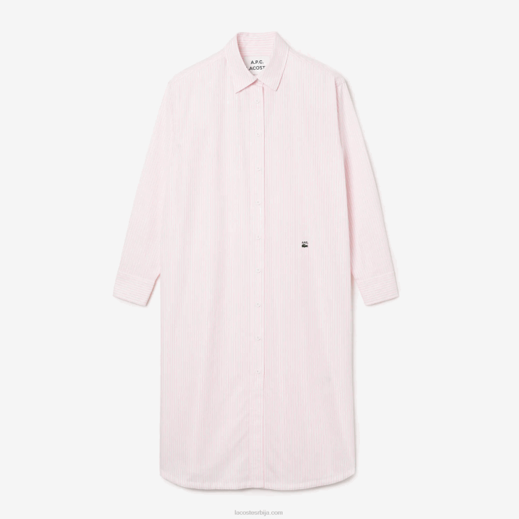 Жене лацосте к а.п.ц. пругаста памучна кошуља хаљина 86882520 бело розе м5у