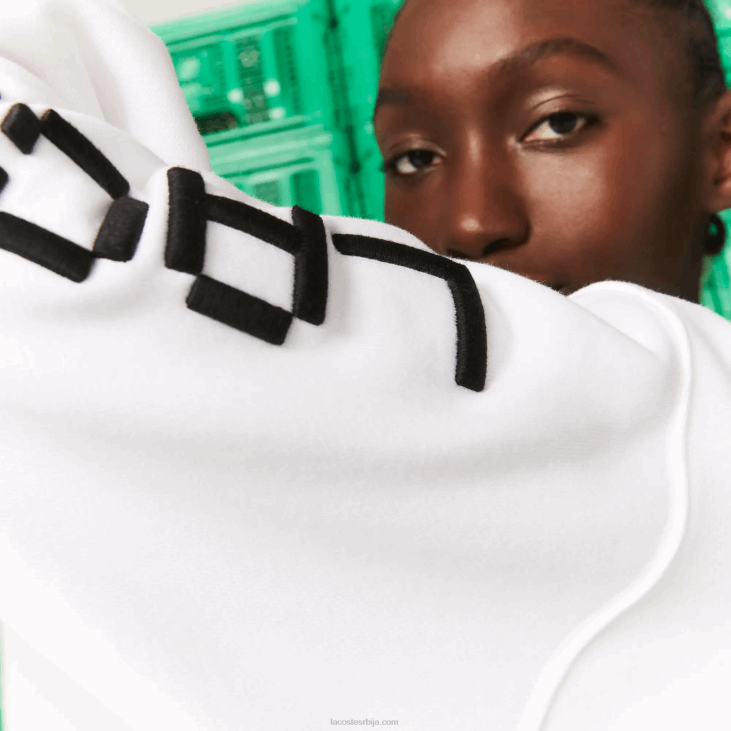 Жене ливе к минецрафт хаљина са капуљачом од органског флиса 86882521 бела 001 Lacoste