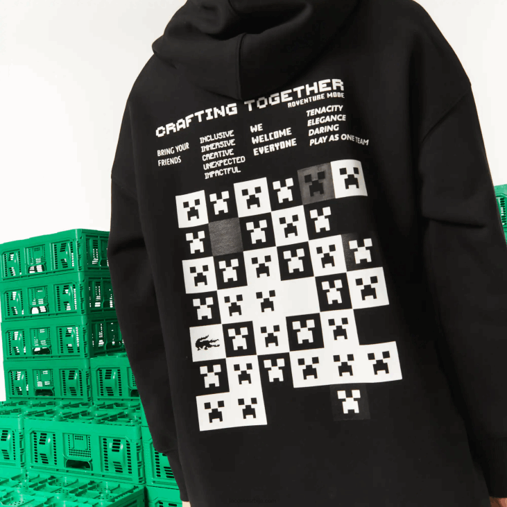 Жене ливе к минецрафт хаљина са капуљачом од органског флиса 86882522 црна 031 Lacoste