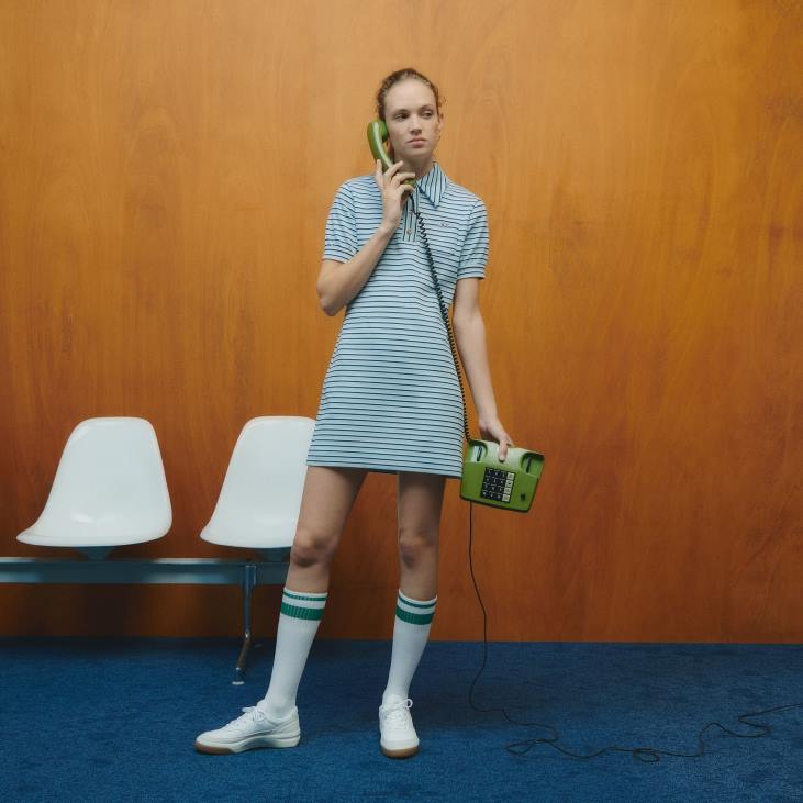 Жене лацосте к гооп пругаста жакардна хаљина 86882672 тамноплава бела цјр