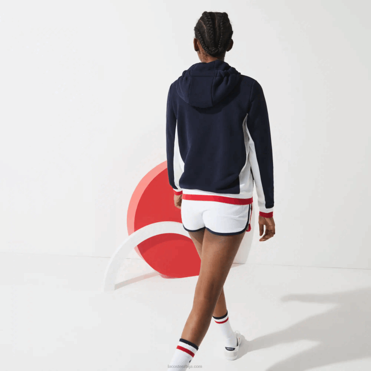 Жене спорт Френцх спортинг спирит едитион јакна од флиса са патент затварачем 86882610 тамноплава бела црвена закон Lacoste