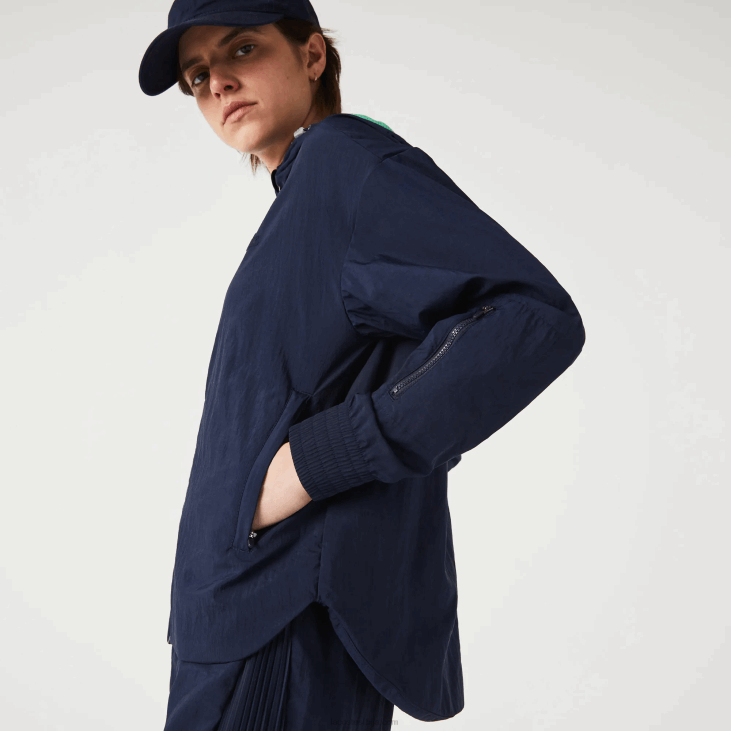 Жене спортска лагана најлонска и мрежаста јакна са патентним затварачем 86882633 тамноплава зелена бви Lacoste