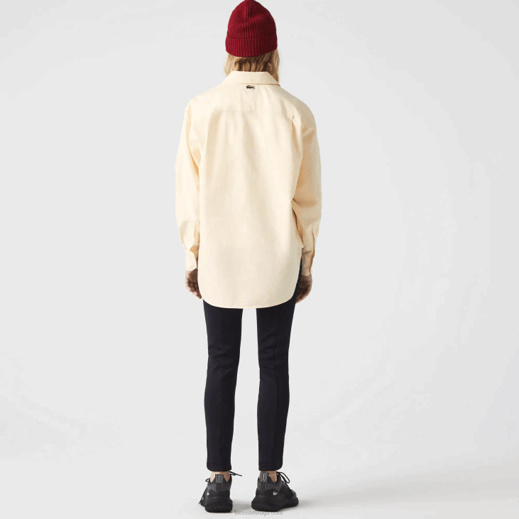 Жене Оксфорд памучна превелика кошуља 86882651 жуто бело ххф Lacoste