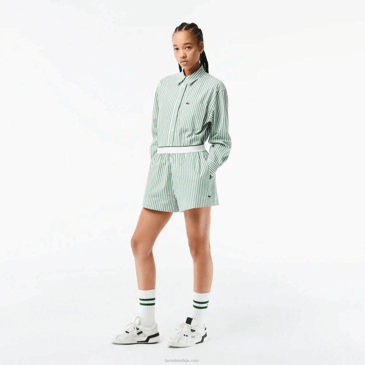 Жене пругасте памучне памучне шорц 86882455 бели каки зелени ви4 Lacoste