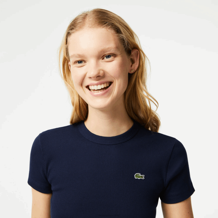 Жене слим фит мајица од органског памука 86882385 тамноплава 166 Lacoste